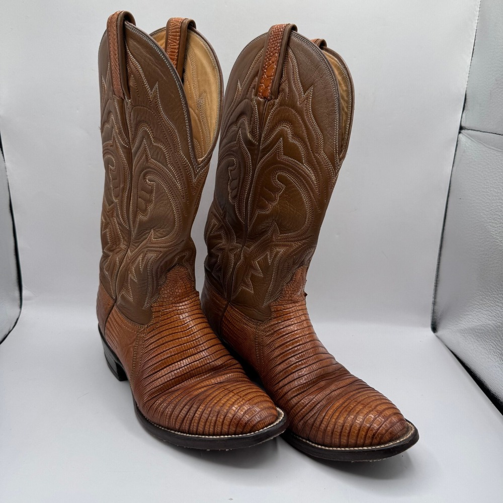 Hondo Lizard Skin Cowboy Boots Women's 6.5B Brown Western Exotic Leather Mexico